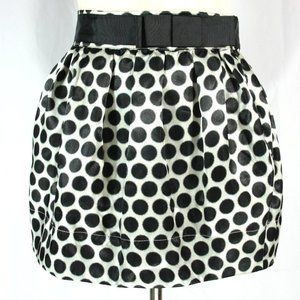 Candy Rain Black and Silver Polka Dot Satin Short Fit Flair Mini Skirt w Bow - S